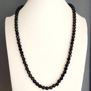 Vintage black glass necklace with round tab closure